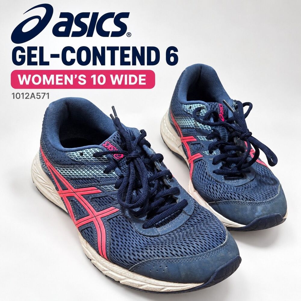ASICS GEL-Contend 6 Women's 10 Wide D Blue Red Running Shoes 1012A571